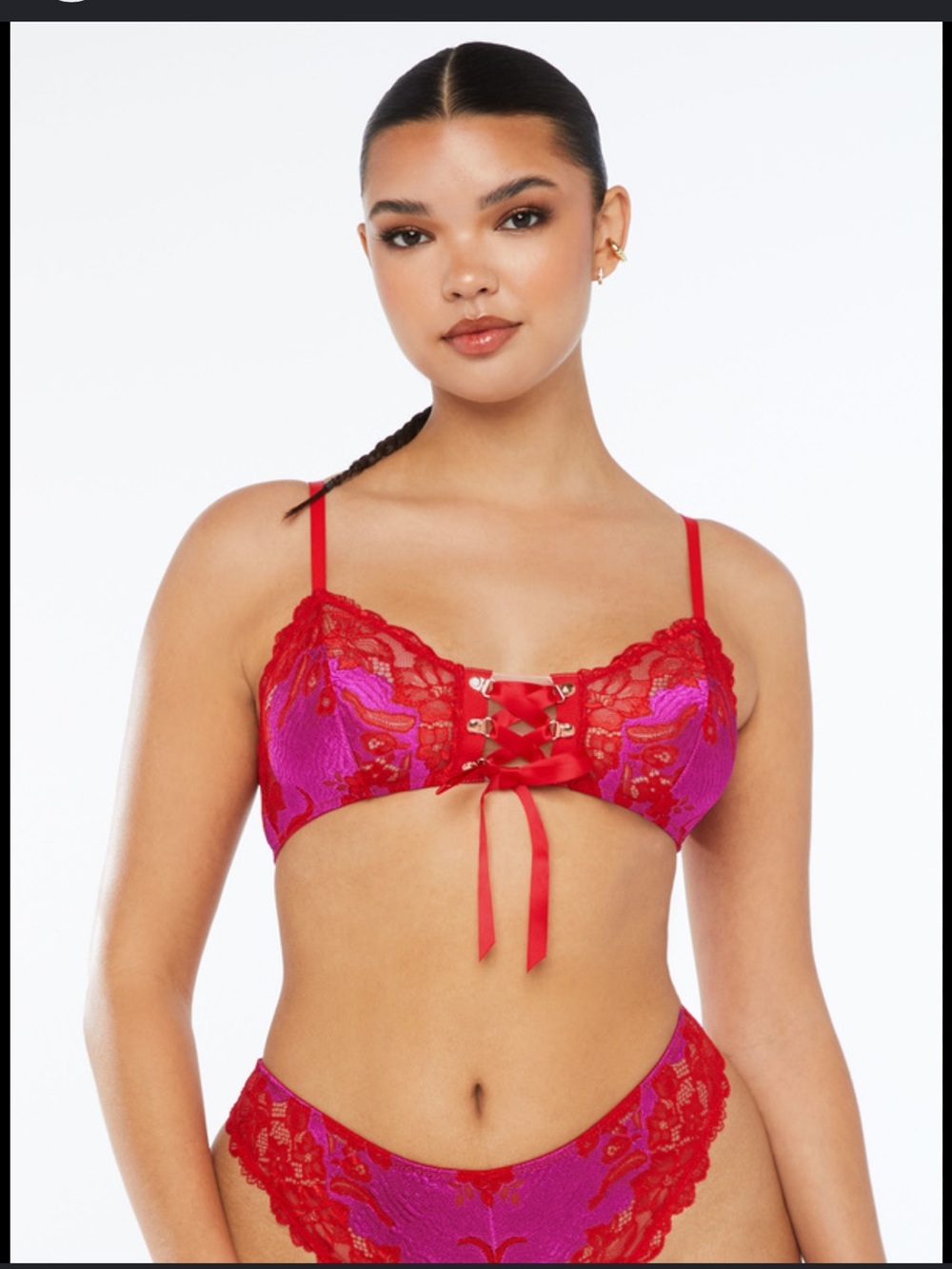 Savage X Fenty Red & Fuchsia Lace-Up Lace Bralette